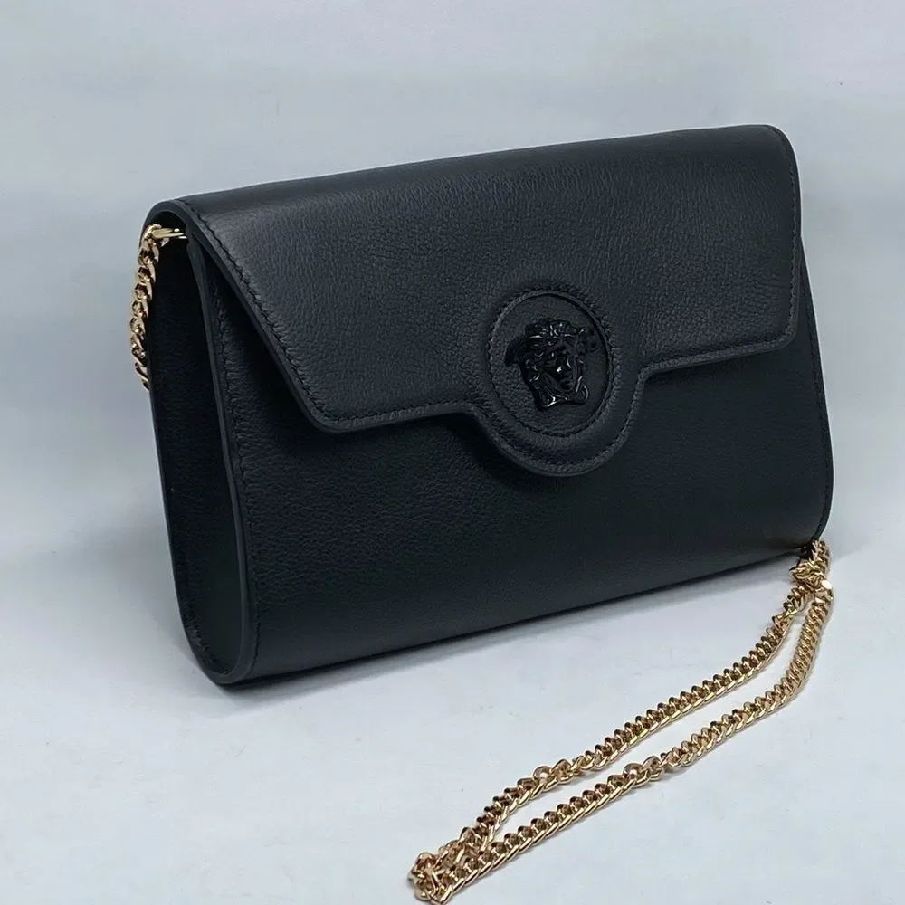 Versace La Medusa Tonal Leather Wallet Crossbody Bag
